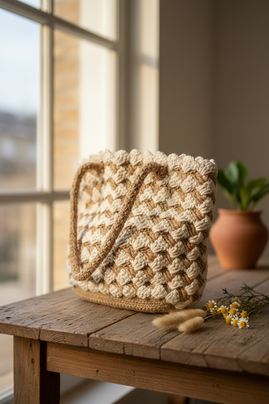 Amano Handwoven Cotton and Jute Bag in artisanal setting