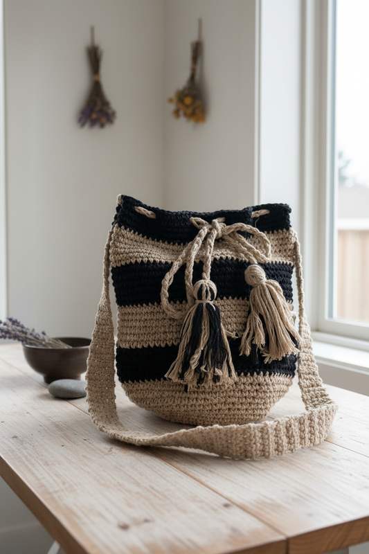 Handwoven bag in artisanal setting